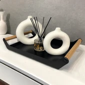 AHŞAP SAPLI 40X25 DEKORATİF METAL TEPSİ SİYAH, SUNUM, DEKORATİF TEPSİ - 4