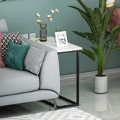 Narin Yan Sehpa, Metal Ayaklı Çok Amaçlı Yan Sehpa Beyaz/Siyah - 4