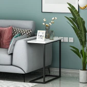 Narin Yan Sehpa, Metal Ayaklı Çok Amaçlı Yan Sehpa Beyaz/Siyah - 1