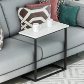 Narin Yan Sehpa, Metal Ayaklı Çok Amaçlı Yan Sehpa Beyaz/Siyah - 3