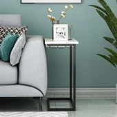 Narin Yan Sehpa, Metal Ayaklı Çok Amaçlı Yan Sehpa Beyaz/Siyah - 2