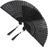 Beluga Yelpaze Bambu Serinletici Vintage Siyah Şık Püsküllü Japon Yelpaze 0150 2 Adet - 1