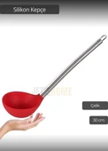 Silikon Kepçe Paslanmaz Saplı Servis Kepçesi Kırmızı 30 cm - 2