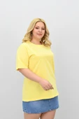 Kadın Büyük Beden Kısa Kollu Bisiklet Yaka Oversize T-shirt 1963-25 - 6