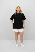 Kadın Büyük Beden Kısa Kollu Bisiklet Yaka Oversize T-shirt 1963-25 - 12