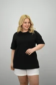 Kadın Büyük Beden Kısa Kollu Bisiklet Yaka Oversize T-shirt 1963-25 - 11