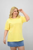 Kadın Büyük Beden Kısa Kollu Bisiklet Yaka Oversize T-shirt 1963-25 - 3