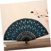 Beluga Yelpaze Şık Siyah Mavi Pullu Yelpaze 2 Adet - 2