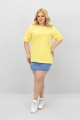 Kadın Büyük Beden Kısa Kollu Bisiklet Yaka Oversize T-shirt 1963-25 - 6