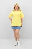 Kadın Büyük Beden Kısa Kollu Bisiklet Yaka Oversize T-shirt 1963-25 - 5