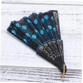 Beluga Yelpaze Şık Siyah Mavi Pullu Yelpaze - 2