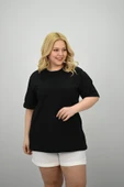 Kadın Büyük Beden Kısa Kollu Bisiklet Yaka Oversize T-shirt 1963-25 - 12
