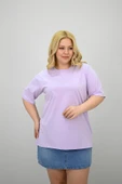 Kadın Büyük Beden Kısa Kollu Bisiklet Yaka Oversize T-shirt 1963-25 - 1