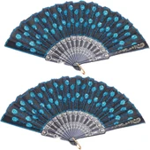 Beluga Yelpaze Şık Siyah Mavi Pullu Yelpaze 2 Adet - 1