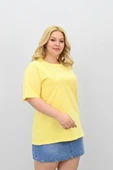 Kadın Büyük Beden Kısa Kollu Bisiklet Yaka Oversize T-shirt 1963-25 - 7