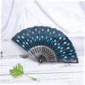 Beluga Yelpaze Şık Siyah Mavi Pullu Yelpaze - 1