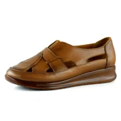 Erkan Saçmacı Aida Taba Hakiki Dana Derisi Kesik Detaylı Lastikli Slip-On Günlük Ayakkabı - 1