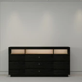 K003 Asil Led Işıklı, Dolaplı ve Çekmeceli Konsol Ahşap Siyah - 6