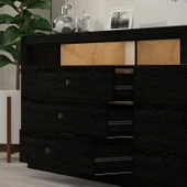 K003 Asil Led Işıklı, Dolaplı ve Çekmeceli Konsol Ahşap Siyah - 3