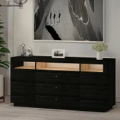 K003 Asil Led Işıklı, Dolaplı ve Çekmeceli Konsol Ahşap Siyah - 2