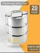 3’lü Sefer Tası 24x12 cm Yemek Taşıma Kabı Paslanmaz Çelik No:7 Kapasite 20 Kişilik - 1