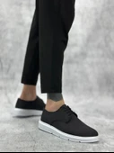 ET0003 Bağcıklı Klasik Spor Keten Siyah Beyaz Taban Casual Erkek Ayakkabı - 3