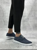 ET0003 Bağcıklı Klasik Spor Keten Lacivert  Beyaz Taban Casual Erkek Ayakkabı - 3