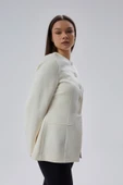 Ekru Bisiklet Yaka Regular Dokuma Ceket - 11