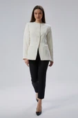 Ekru Bisiklet Yaka Regular Dokuma Ceket - 3