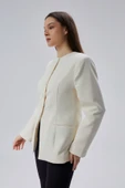 Ekru Bisiklet Yaka Regular Dokuma Ceket - 10