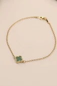 14 Ayar Altın Yeşil Yonca Bileklik thumbnail 3