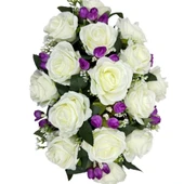 Nettenevime Yapay Çiçek Aranjmanı Sepettte Beyaz Gül Ve Mor Tomurcuklu Aranjmanı Çiçek Sepeti thumbnail 5