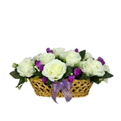 Nettenevime Yapay Çiçek Aranjmanı Sepettte Beyaz Gül Ve Mor Tomurcuklu Aranjmanı Çiçek Sepeti thumbnail 7