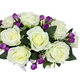 Nettenevime Yapay Çiçek Aranjmanı Sepettte Beyaz Gül Ve Mor Tomurcuklu Aranjmanı Çiçek Sepeti thumbnail 6