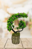 Nettenevime Yapay Çiçek Bonsai Ağacı Kütük Saksıda Lila Tomurcuklu Hilal Model Dekoratif Yapay Ağaç Bonzai 30*20 CM thumbnail 1