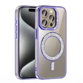 iPhone 15 Pro Kılıf Pırlanta Taş Tasarımlı M-safe Şarj Özellikli Karetta Silikon Kılıf - 10