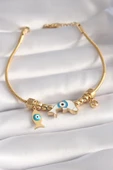 316L Çelik Gold Renk Balık Figür Nazar Boncuk İşleme Kadın Bileklik - TJ-BB5954 - 1