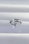 Pirinç Gümüş Renk Zirkon Taşlı Damla Earcuff Küpe - TJ-BKP9334 - 1