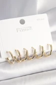 925 Ayar Gümüş Çivi Pirinç Gold Renk Oval Halka Model Kadın Küpe Seti - TJ-BKP10419 - 1