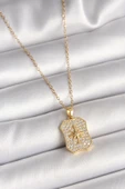 316L Çelik Gold Renk Zincir Zirkon Taşlı Kutup Yıldız İşlemeli Madalyon Model Kadın Kolye - TJ-BKO9942 - 1