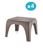 Omnipazar SY-2590 Hasır Desen Plastik Bahçe Balkon Plaj Şezlong Sehpa 4'lü Set Kahverengi - 1