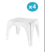 Omnipazar Hasır Desen Plastik Bahçe Balkon Plaj Şezlong Sehpa 4'lü Set Beyaz - 1