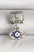 316L Çelik Gümüş Renk Nazar Boncuk Detaylı Göz Model Nomination Charm - TJ-BC1216 - 1