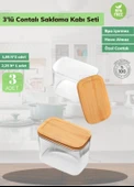3’lü Bambu Contalı Saklama Kabı Seti Erzak Kabı Motek Saklama Kabı 2*1100 ml / 2250 ml - 3