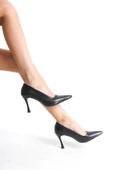 Siyah Cilt Stiletto Topuklu Ayakkabı - 1