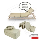 XPERMATE Katlanır Şezlong Minderi Fermuarlı Çantalı Cepli FoldPack 30x60x35cm Bej thumbnail 1