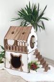 ahşap sarayı Kedi Evi 2 Katlı Merdivenli - 2