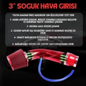 Universal Ses & Performans Arttırıcı Açık Hava Filtre Kiti Set Alüminyum Alaşımlı Krom Bigtube +6 Hp 65-75 mm Kırmızı - 6