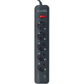 POWERMASTER PM-17565 10 AMPER - 2500 WATT - 175 JOULE 5'Lİ 2 METRE KABLOLU 2 USB'Lİ AKIM KORUMALI PRİZ - 2