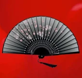 Beluga Yelpaze Bambu Kumaş Serinletici Vintage Gri  Şık Dekorasyon Püsküllü Japon Yelpaze 0204 - 1